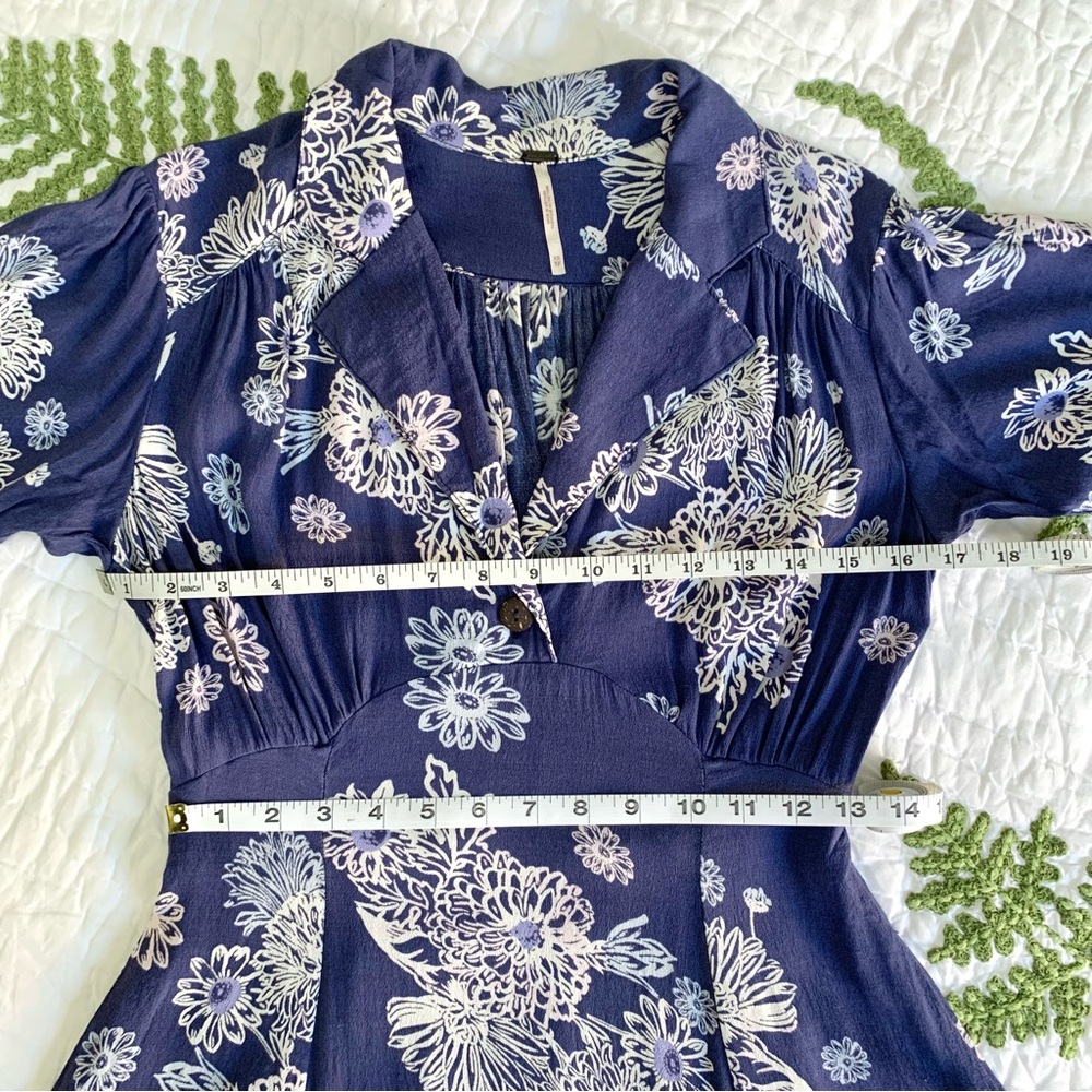 Free People Blue Hawaii Washed Blue Floral Print Short Sleeve Mini Dress - Picture 7 of 16